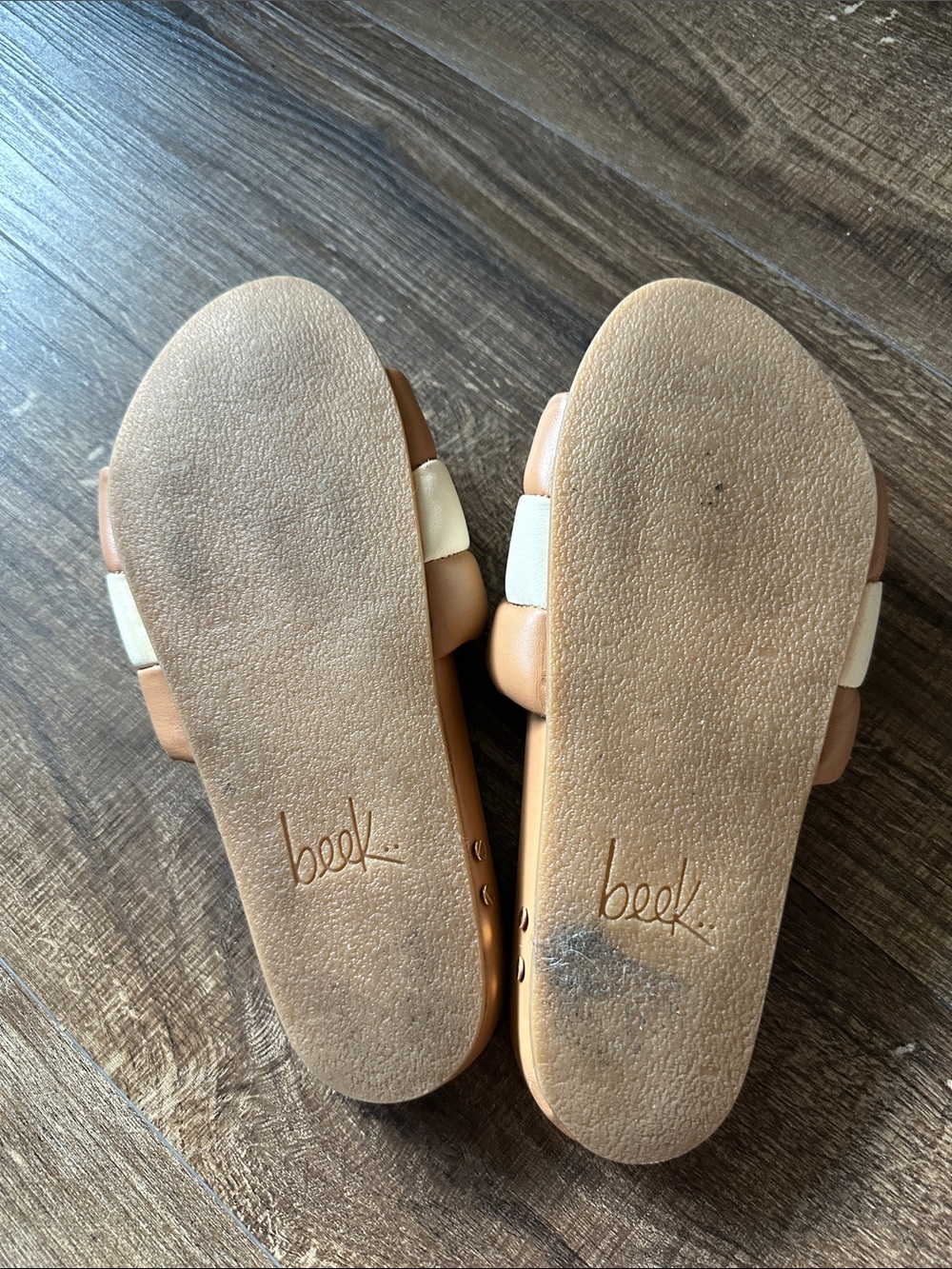 beek Padded Slide Sandals in Tan and White - Picture 3 of 3